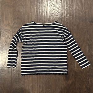J. Crew Navy and White Striped Pom Pom shirt XXS